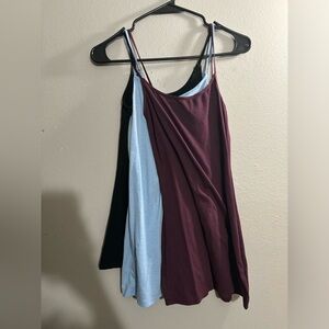 Set of 3 bodycon dresses, women’s small, adjustable straps blue, burgundy, black
